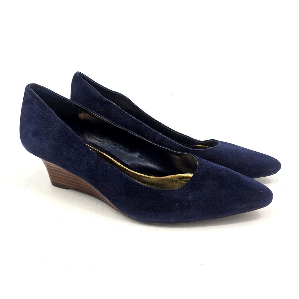 Lauren Ralph Lauren Celia Wedge Pumps Heels Pointed Toe Suede shoe navy blue 10